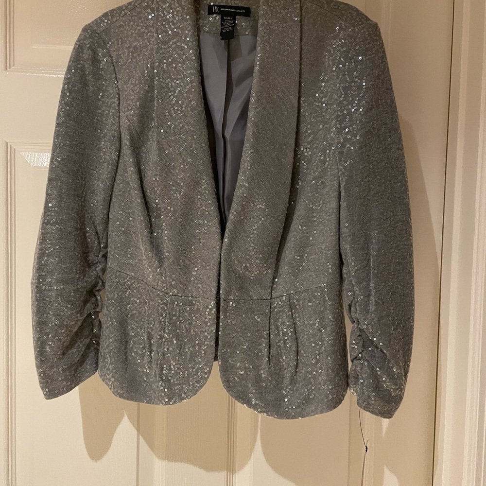 Grey sequined crop blazer by INC.